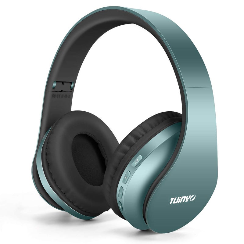 TUINYO Wireless Headphones Over Ear, Bluetooth Headphones with Microphone, Foldable Stereo Wireless Headset- Silver Blue - Image 1